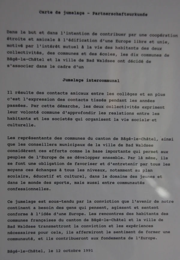Serment de jumelage Octobre 1991 FR